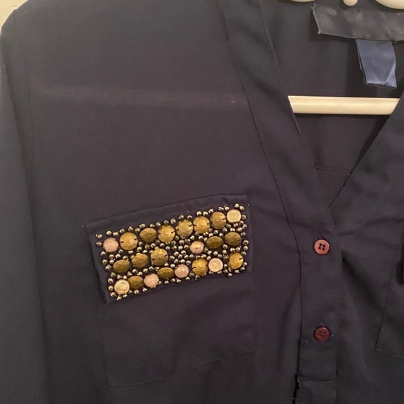 Navy Sheer Blouse - Picture 3 of 3